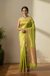 Yellow olive green banarasi saree