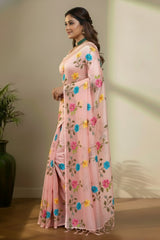 Baby pink jamdhani saree