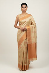 Cream sandel semi kanchi silk saree