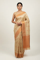 Cream sandel semi kanchi silk saree
