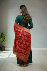 Tusser Green Round neckline with Slit kurti material