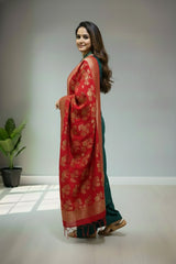 Tusser Green Round neckline with Slit kurti material