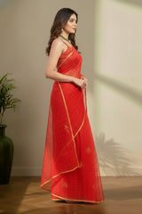 Red Jamdhani saree