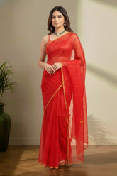 Red Jamdhani saree