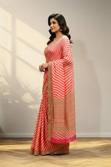 Strips pink and cream fancy saree