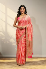 Strips pink and cream fancy saree