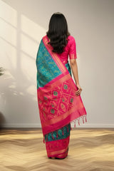 Green and pink Patola Saree