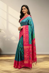 Green and pink Patola Saree