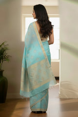 Sea Blue Jamdhani saree