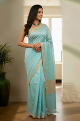 Sea Blue Jamdhani saree