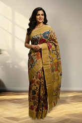 Yellow mustard tusser Saree