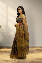 Yellow mustard tusser Saree