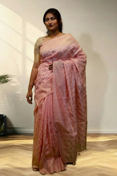 Pink tusser saree