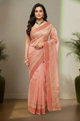Pink with peach organza saree