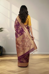 Purple crape Saree