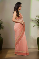 Pink with peach organza saree