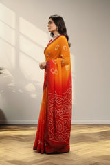 Yellow and Orange Crape Saree