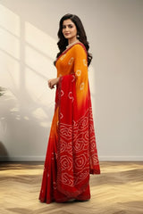 Yellow and Orange Crape Saree