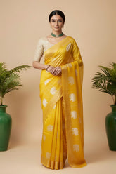 Yellow organza saree