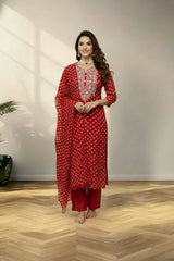 Boat neck cotton kurti set , with butta bandini work