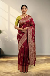 Red and Green Banarasi saree