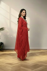 Boat neck cotton kurti set , with butta bandini work