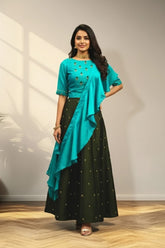 Green lehenga with half sleeve and with ruffles duppata