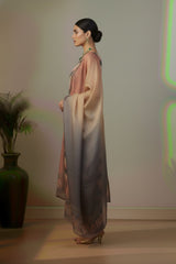 Organza oinion pink with strips pattern kurti material