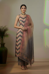 Organza oinion pink with strips pattern kurti material