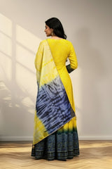 Machine embroidery Yellow Long gown