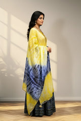 Machine embroidery Yellow Long gown