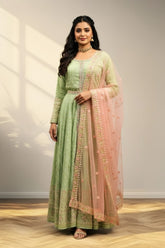 Mirror work with oval neck Long gown