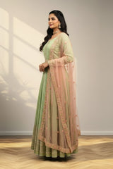 Mirror work with oval neck Long gown