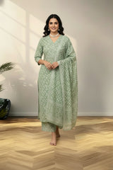 cotton Ice blue kurti set