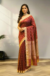 Maroon banarasi saree