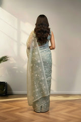 Pastel blue organza saree