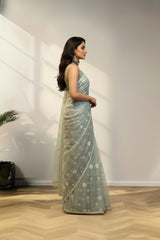 Pastel blue organza saree