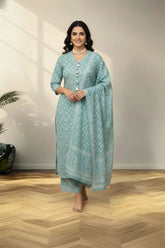 Ice blue cotton kurti set
