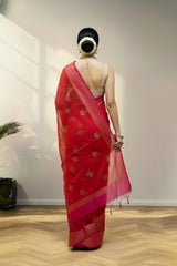 Red Organza Saree