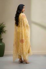 Yellow organza kurti material