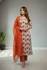 Cream Crape with floral print Kurti material