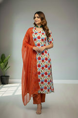 Cream Crape with floral print Kurti material