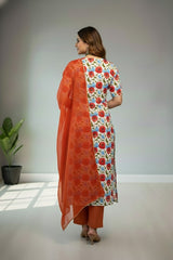 Cream Crape with floral print Kurti material