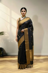Red with golden border black saree