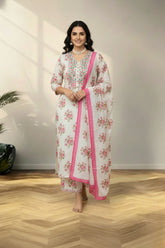 Key hole neck cotton kurti set