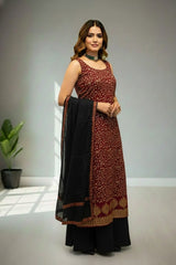 Dark red with floral print kurti material