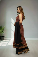 Dark red with floral print kurti material