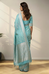 Green blends strips banarasi saree