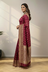 Maroon red banarasi saree