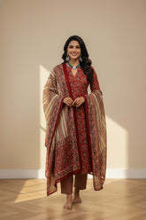 slit chinese collar cotton kurti set